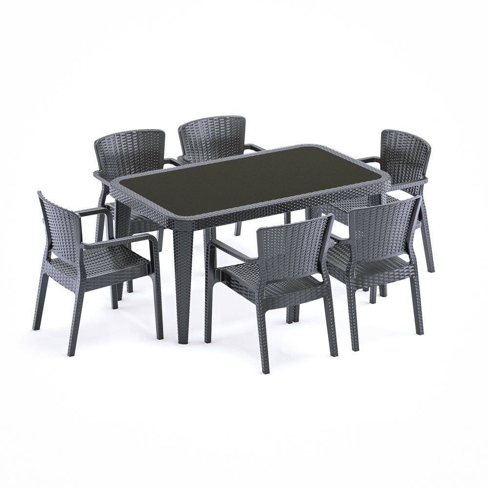 Antrasit Bahçe Masa Sandalye Takımı 6 Kişilik 90x150