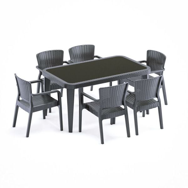 Antrasit Bahçe Masa Sandalye Takımı 6 Kişilik 90x150