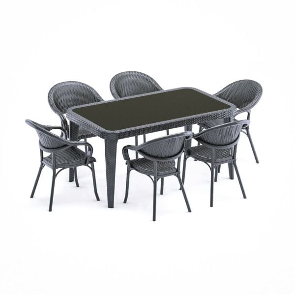 Bahçe Masa Sandalye Takımı 6 Kişilik 90x150 Antrasit Plastik