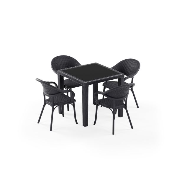 Antrasit 4 Kişilik Bahçe Masa Sandalye Takımı 80x80 cm