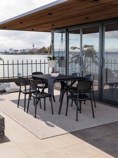 Antrasit Siyah Compact Masa Sandalye Takımı 6 Kişilik 80x140