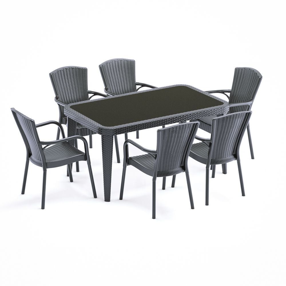 Bahçe Masa Sandalye Takımı Antrasit 90x150 6 Kişilik