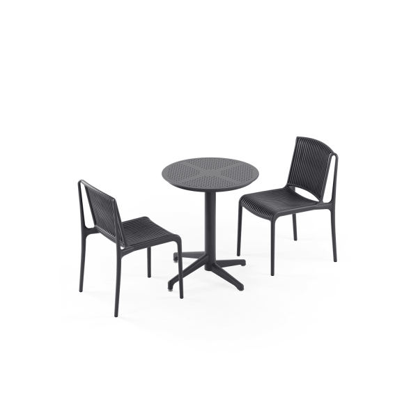 Antrasit 2 Kişilik Yuvarlak Bahçe Masa Sandalye Takımı 60 cm Dış Mekan