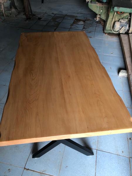 Kütük Masa Naturel Kayın Ağacı 80x130 Çapraz Metal Ayak