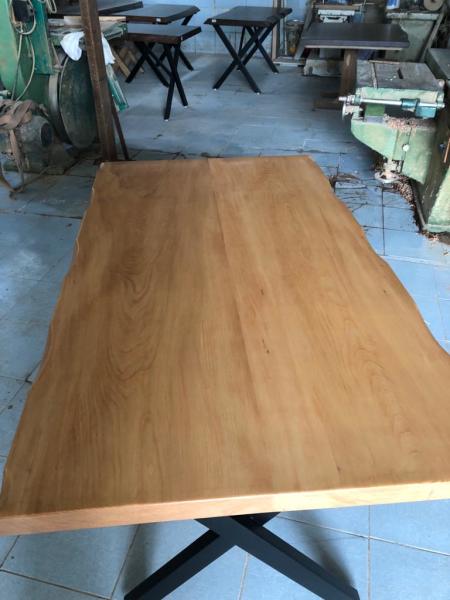 Kütük Masa Naturel Kayın Ağacı 80x130 Çapraz Metal Ayak