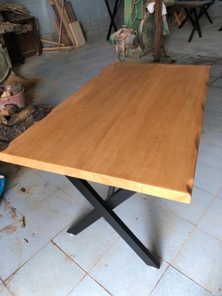 Kütük Masa Naturel Kayın Ağacı 80x130 Çapraz Metal Ayak