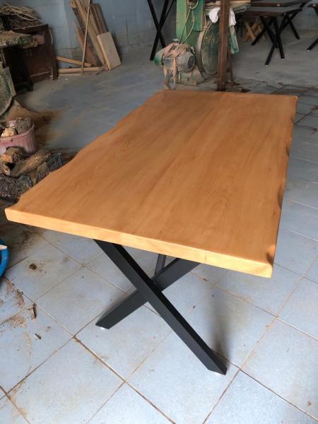 Kütük Masa Naturel Kayın Ağacı 80x130 Çapraz Metal Ayak