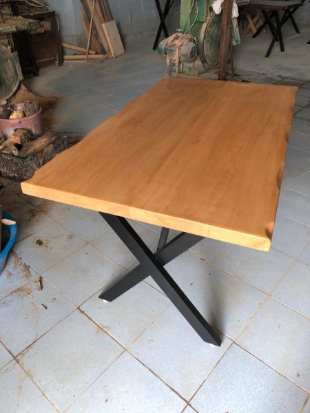 Kütük Masa Naturel Kayın Ağacı 80x130 Çapraz Metal Ayak