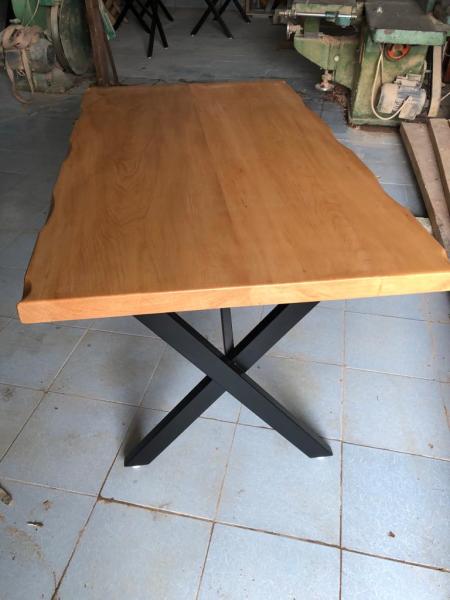 Kütük Masa Naturel Kayın Ağacı 80x130 Çapraz Metal Ayak