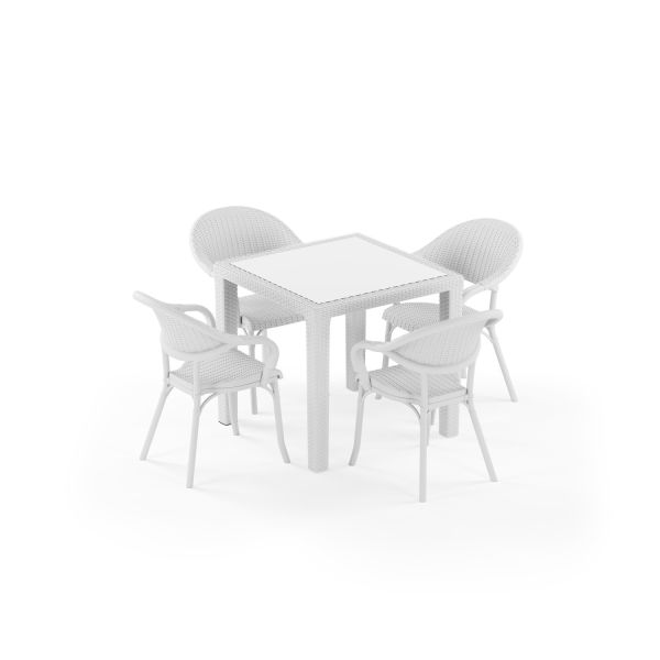 Beyaz Bahçe Masa Sandalye Takımı 4 Kişilik Kare 80x80 cm
