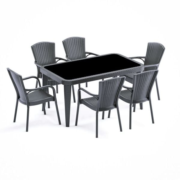 Antrasit Bahçe Masa Sandalye Takımı 90x150 6 Kişilik