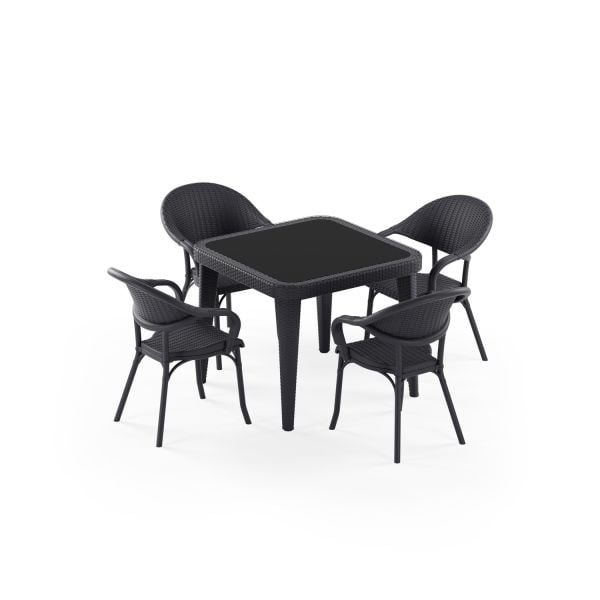 Antrasit Bahçe Restoran Masa Sandalye Takımı 4 Kişilik 90x90