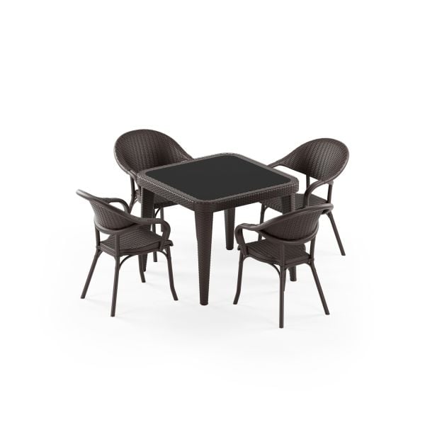Venge Dış Mekan Kare Masa Sandalye Takımı 4 Kişilik 90x90