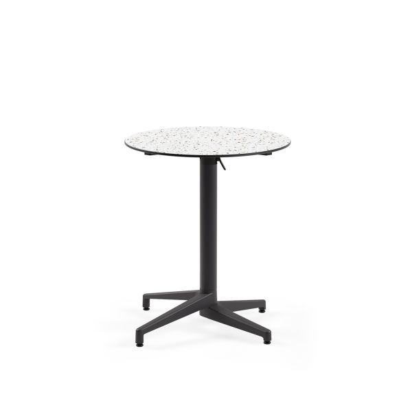 Paslanmaz Compact Katlanır Bahçe Masası - Terrazzo Mermer Desenli, 70 cm Yuvarlak, Dayanıklı Dış Mekan Masası