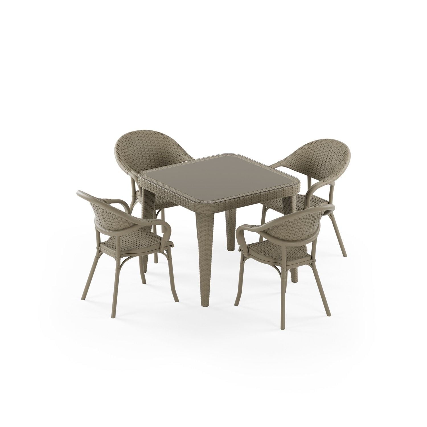 Vizon Dış Mekan Kare Masa Sandalye Takımı 4 Kişilik 90x90