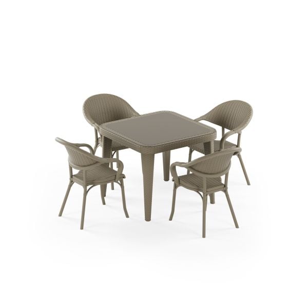 Vizon Dış Mekan Kare Masa Sandalye Takımı 4 Kişilik 90x90