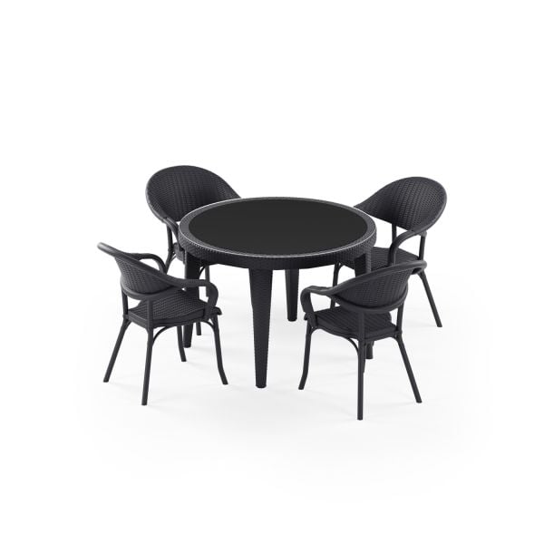 Antrasit Yuvarlak Bahçe Masa Sandalye Takımı 4 Kişilik 110