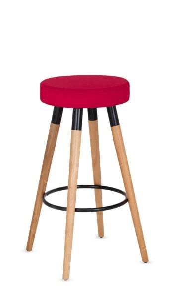 Kırmızı Kumaş Kayın Ahşap Ayaklı Bar Taburesi 75 cm