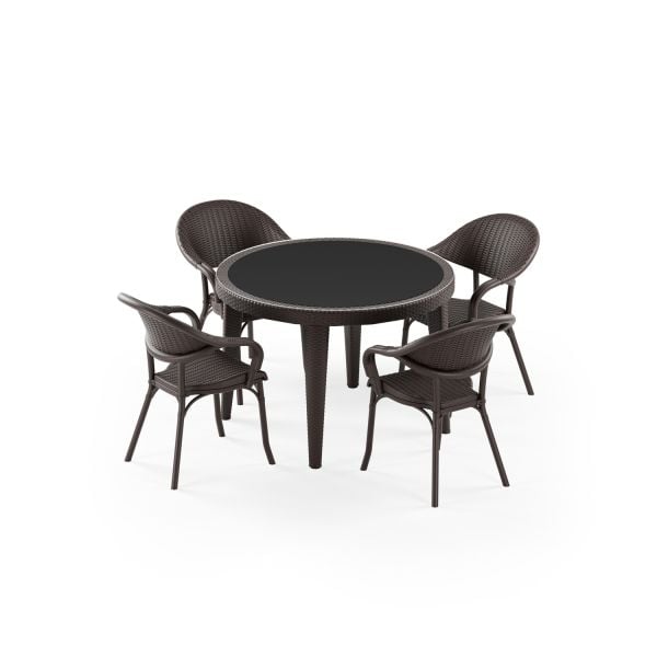 Venge 4 Kişilik Yuvarlak Bahçe Masa Sandalye Takımı 110 cm