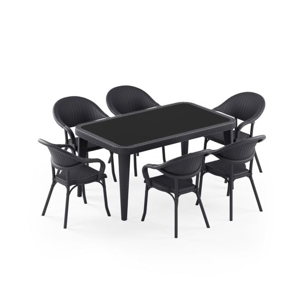 Antrasit 6 Kişilik Dikdörtgen Bahçe Masa Sandalye Takımı