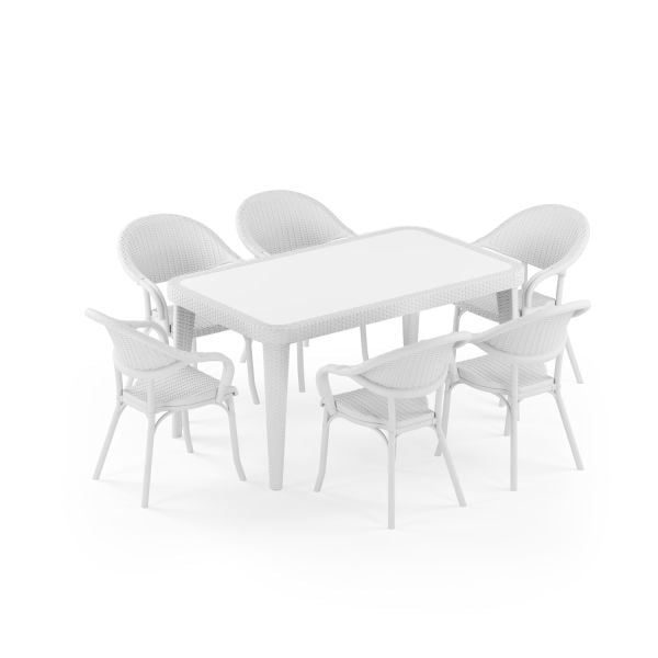 Beyaz 6 Kişilik Bahçe Masa Sandalye Takımı 90x150 cm