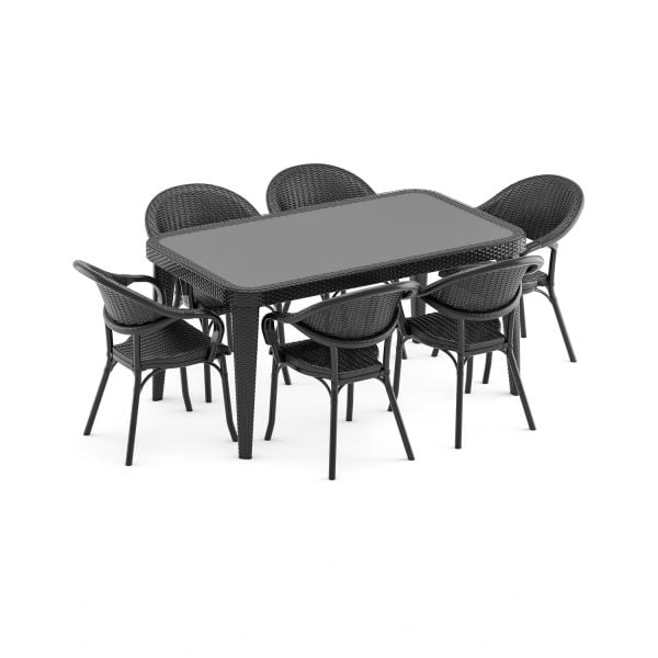 Siyah 6 Kişilik Bahçe Masa Sandalye Takımı 90x150 cm