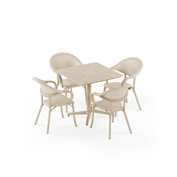 Bej 4 Kişilik Katlanır Bahçe Masa Fileli Sandalye Seti 80x80