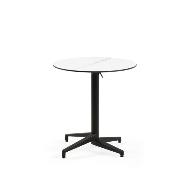 Paslanmaz Compact Katlanır Masa – 70 cm Yuvarlak Beyaz Mermer Desenli | Bahçe, Balkon, Kafe, Restoran, Otel, Teras ve Dış Mekan Masası