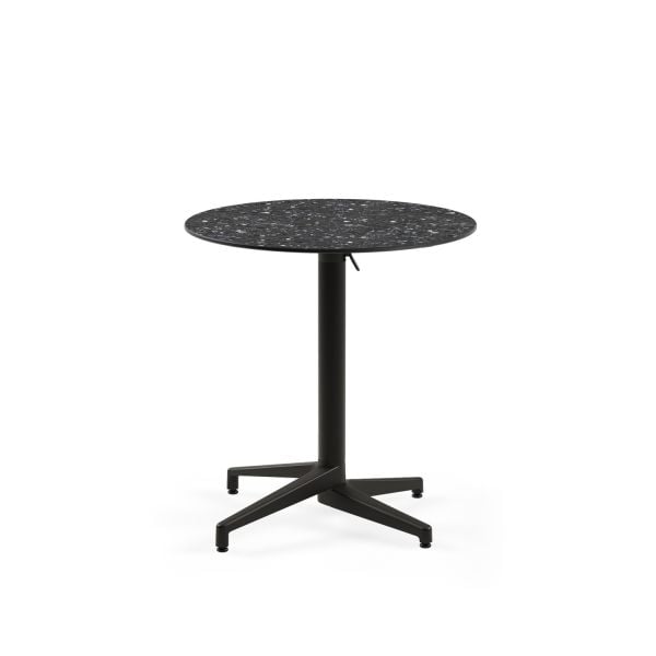 Compact Katlanır Paslanmaz Masa - 70 cm Çap, Siyah Ayaklı, Terrazzo Mermer Desenli, Dış Mekan Bahçe, Havuz Kenarı, Balkon, Teras, Mutfak ve Restoran İçin Dayanıklı ve Şık Masa