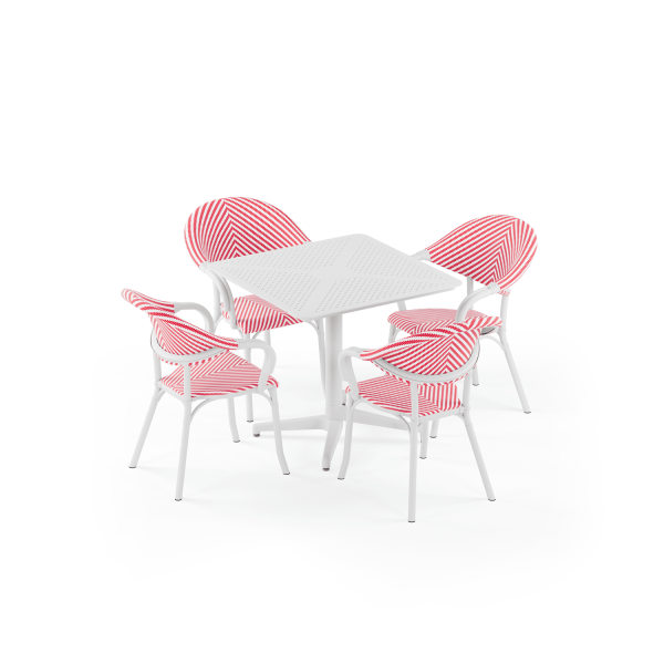 Beyaz Kırmızı Katlanır Bahçe Masa Sandalye Takımı 4 Kişilik