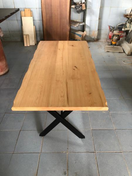 Göknar Kütük Masa 75x120 Metal Ayaklı Doğal Ahşap