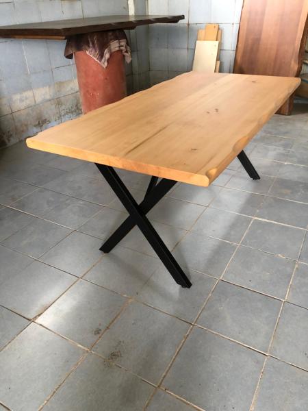 Göknar Kütük Masa 75x120 Metal Ayaklı Doğal Ahşap