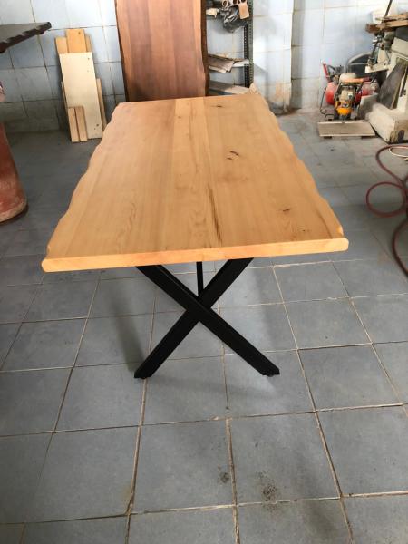 Göknar Kütük Masa 75x120 Metal Ayaklı Doğal Ahşap