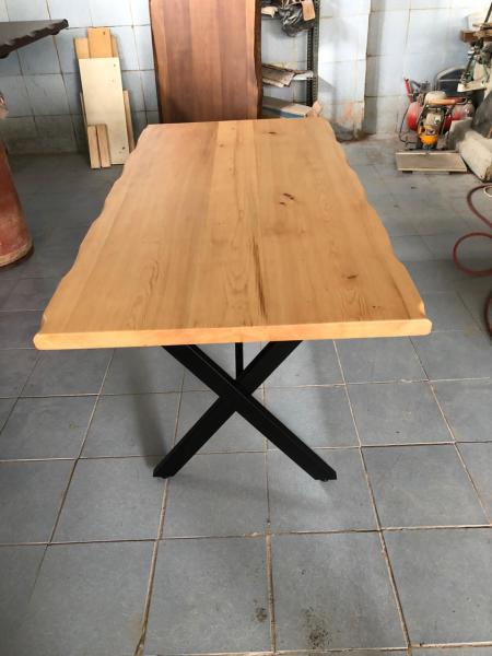 Göknar Kütük Masa 75x120 Metal Ayaklı Doğal Ahşap