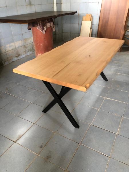 Göknar Kütük Masa 75x120 Metal Ayaklı Doğal Ahşap