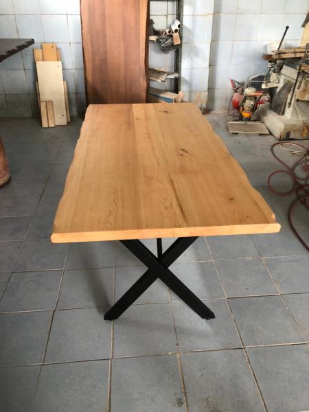 Göknar Kütük Masa 75x120 Metal Ayaklı Doğal Ahşap