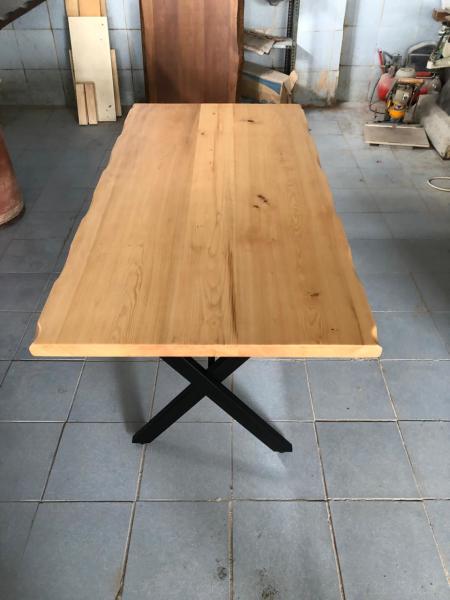 Göknar Kütük Masa 75x120 Metal Ayaklı Doğal Ahşap