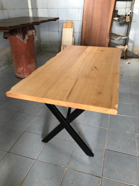Göknar Kütük Masa 80x150 | Doğal Ahşap Metal Ayaklı