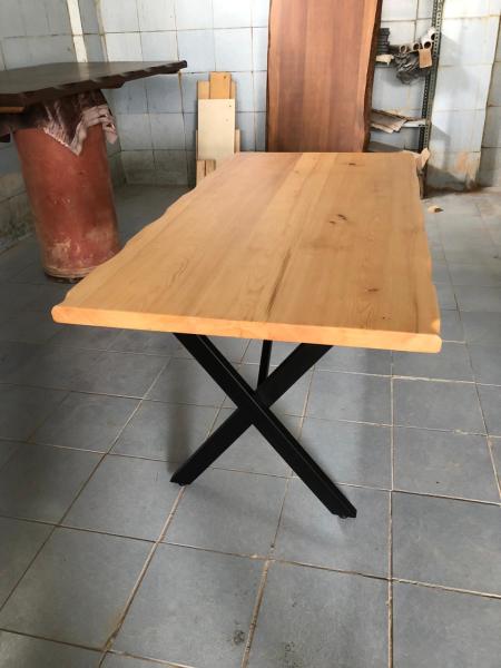 Göknar Kütük Masa 80x150 | Doğal Ahşap Metal Ayaklı