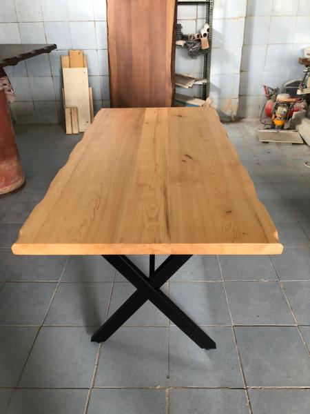 Göknar Kütük Masa 80x150 | Doğal Ahşap Metal Ayaklı