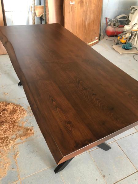 Kayın Ağacı Ceviz Rengi Kütük Yemek Odası Masası 80x180 cm