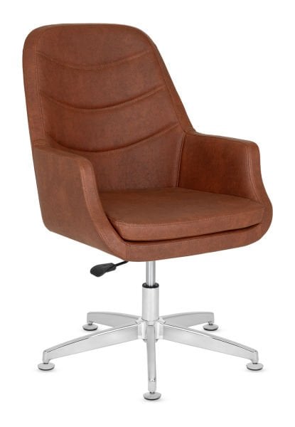 Puma Minderli Makam ve Misafir Bekleme Koltuğu Ergonomik Kahverengi Deri Yükseltilip Alçalabilir Pingo Ayak Pabuçlu Ofis Koltuğu