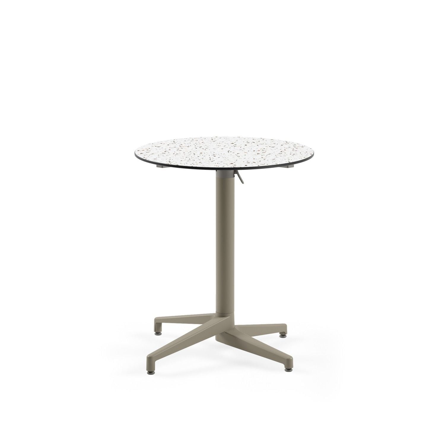 Compact Katlanır Paslanmaz Balkon Masası - Beyaz Terrazzo Mermer Desenli, 70 cm Yuvarlak, Dayanıklı ve Şık Dış Mekan Masası
