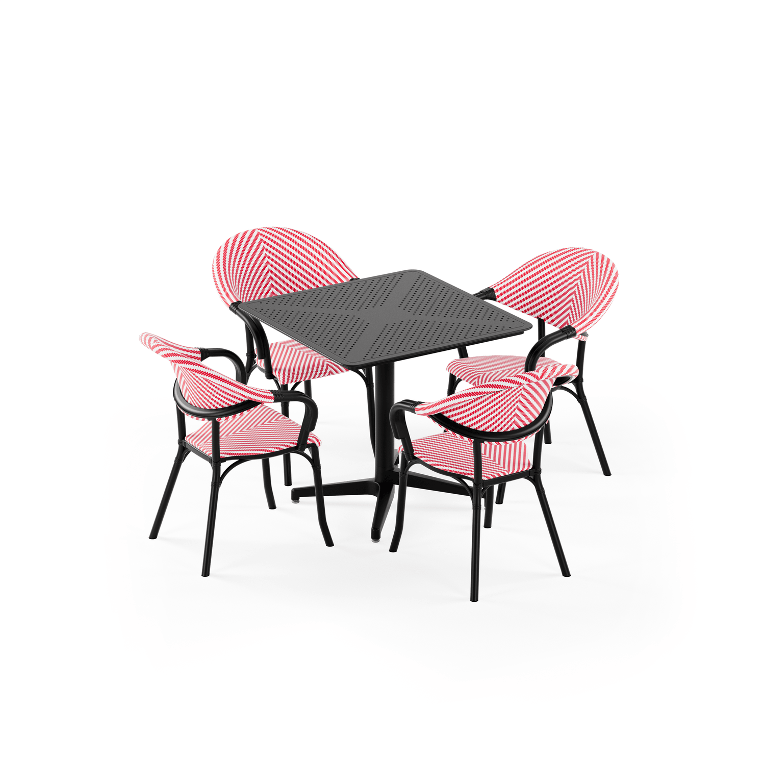 Siyah Kırmızı 4 Kişilik Katlanır Bahçe Masa Sandalye Takımı