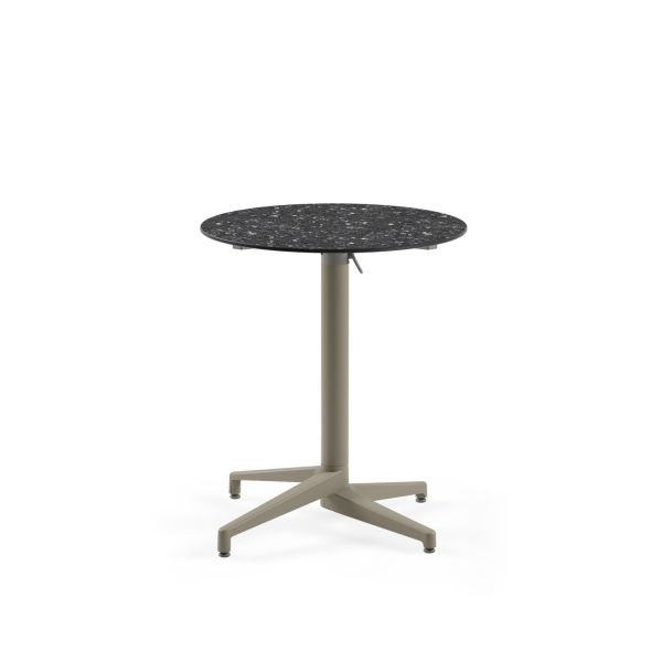 Compact Katlanır Paslanmaz Mutfak Masası, 70 cm Yuvarlak, Terrazzo Mermer Desenli, Vizon Renkli, Dış Mekan Bahçe Kafe Restoran Masası