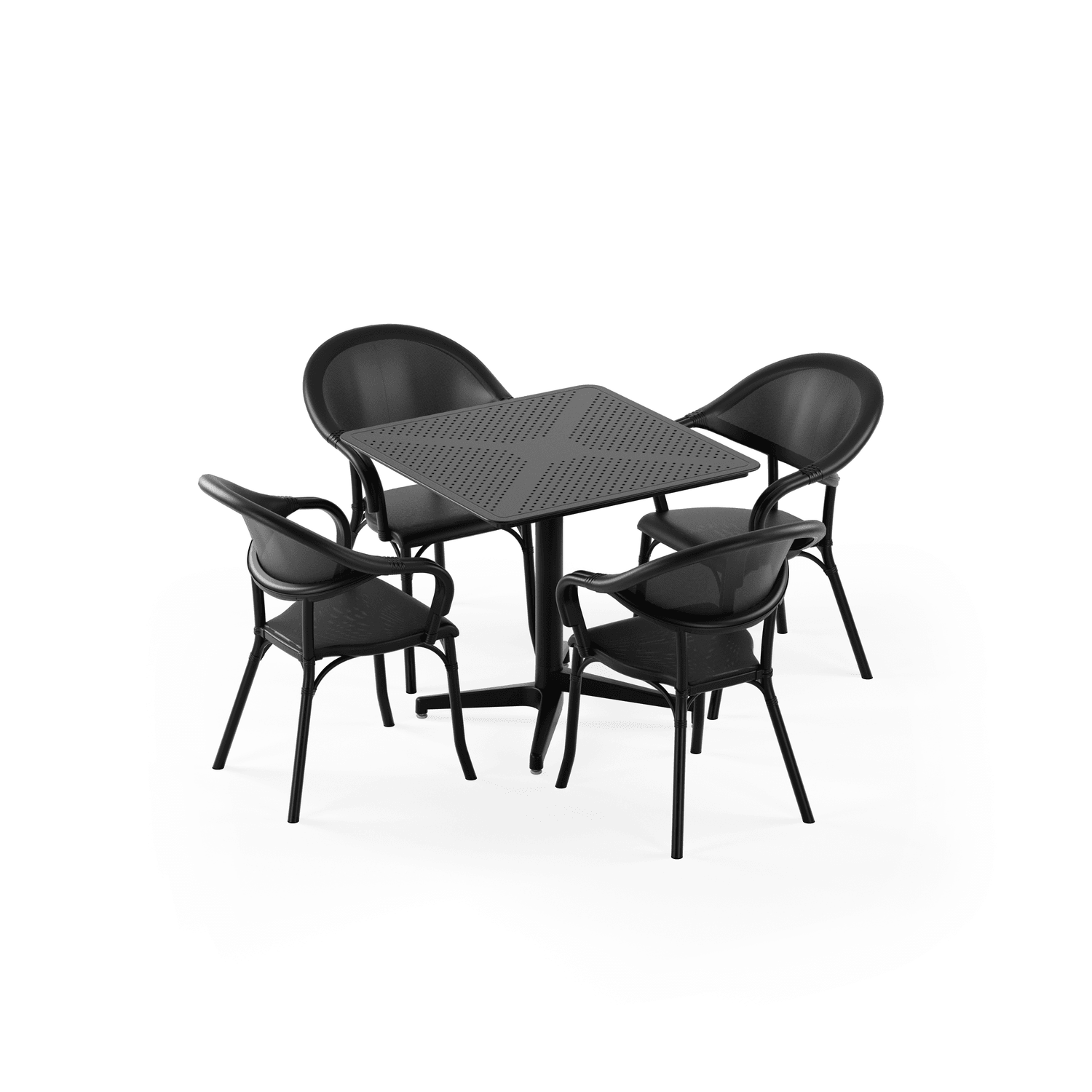 Siyah Fileli 4 Kişilik Katlanır Bahçe Masa Sandalye 80x80 cm