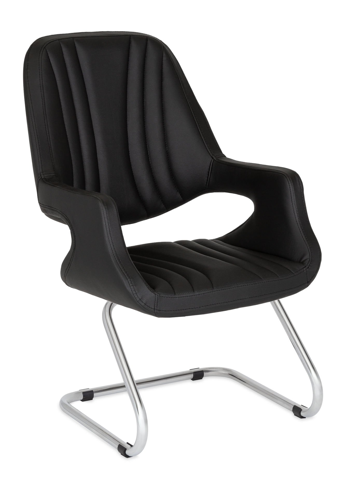 Oscar Siyah Deri Ofis ve Misafir Koltuğu Ergonomik Tasarım Metal Krom Z Ayak