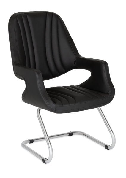 Oscar Siyah Deri Ofis ve Misafir Koltuğu Ergonomik Tasarım Metal Krom Z Ayak