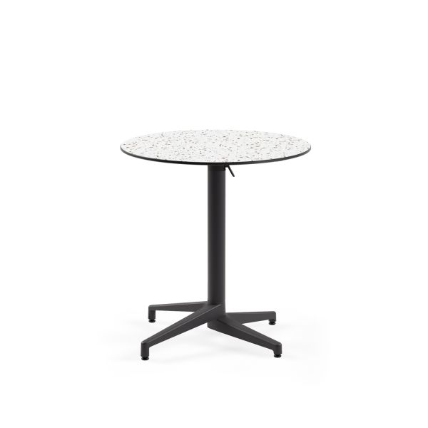 Compact Katlanır Paslanmaz Restoran ve Bahçe Masası | 77 cm Çap, Terrazzo Mermer Desenli Üst Tabla | Dayanıklı ve Kolay Temizlenebilir | İç ve Dış Mekan Kullanımı