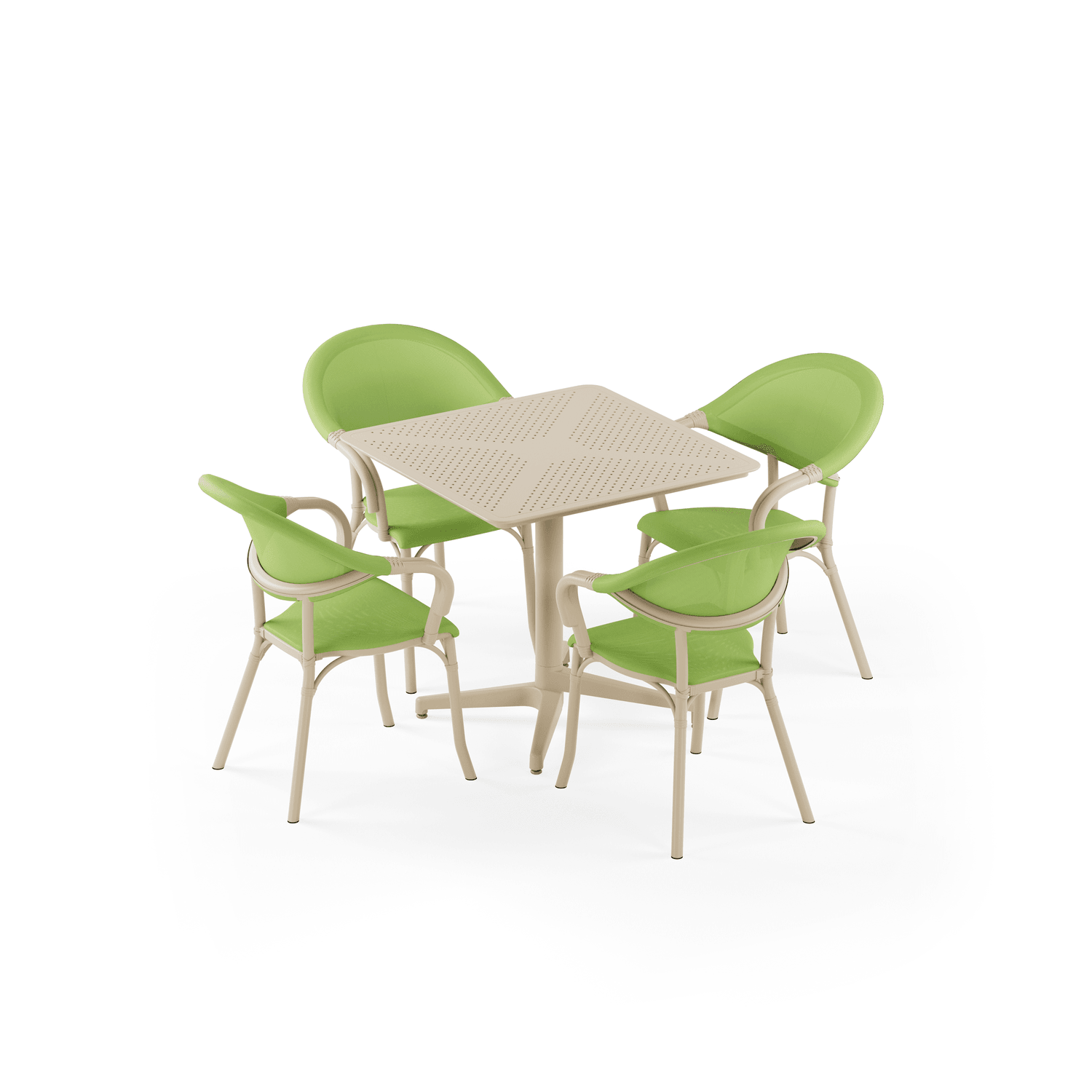 Bej Yeşil Fileli 4 Kişilik Bahçe Masa Sandalye Takımı 80x80